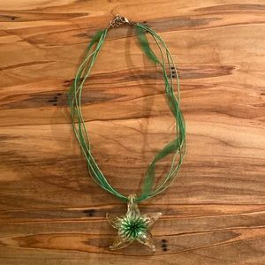 Green glass starfish necklace